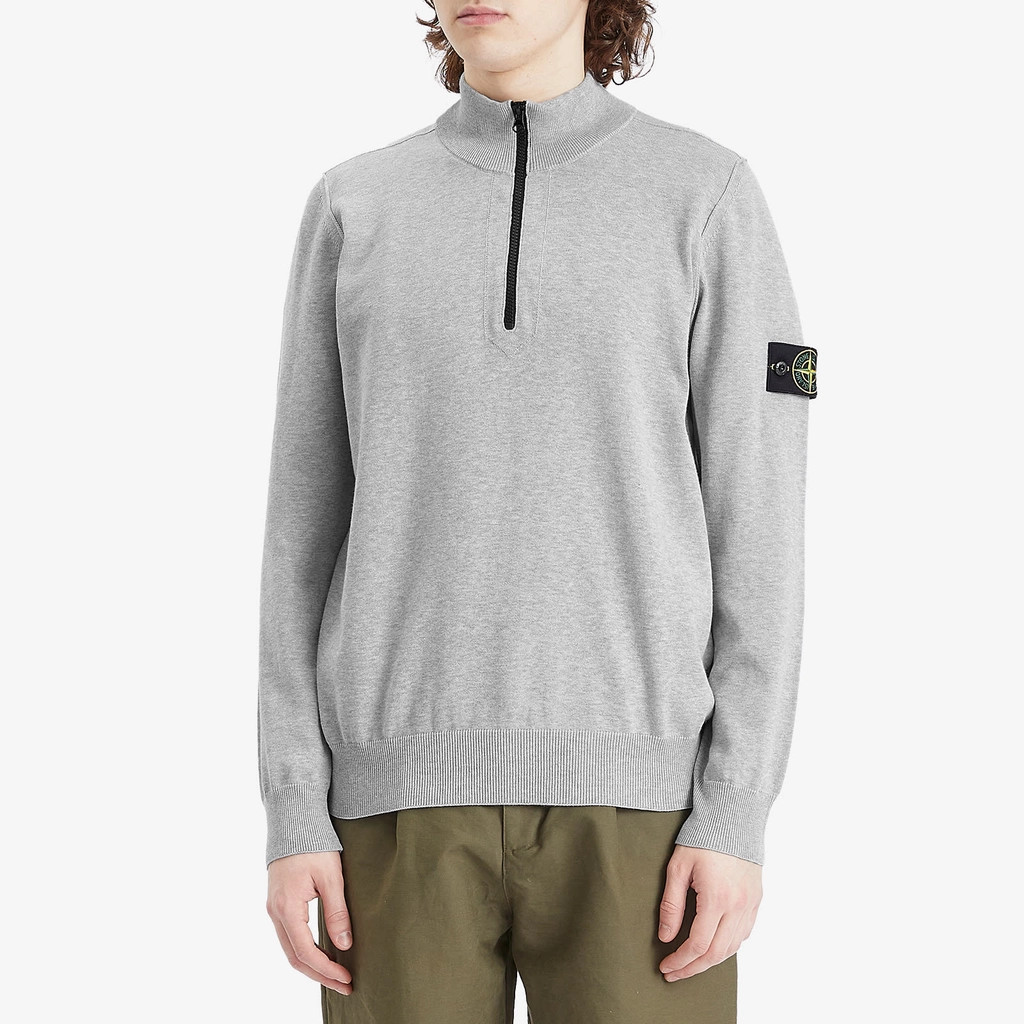 Stone Island Men's Organic Soft Cotton Half Zip Knit Melange Pearl Grey